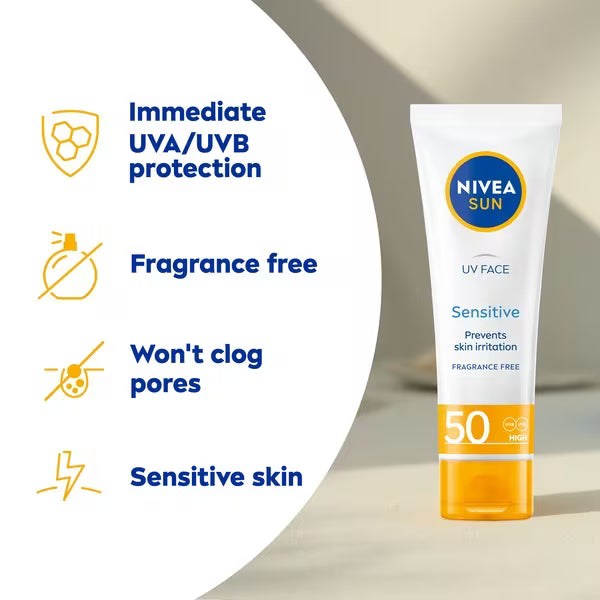 NIVEA Sun Cream Sensitive 50ml, imported from the UK