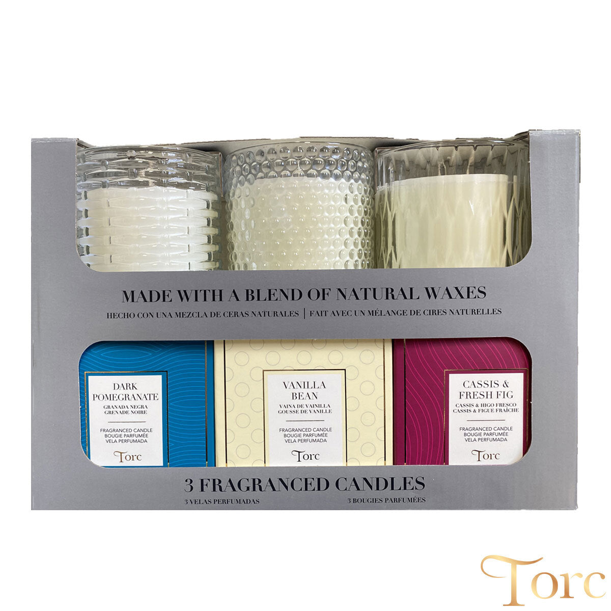 Torc fragranced textured glass candles 3 pack (British brand)