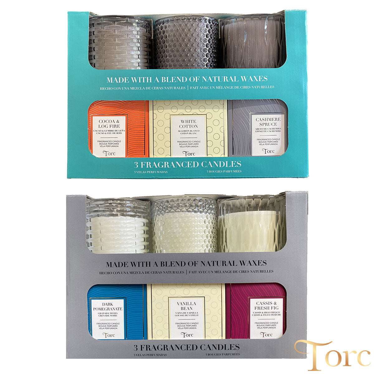 Torc fragranced textured glass candles 3 pack (British brand)