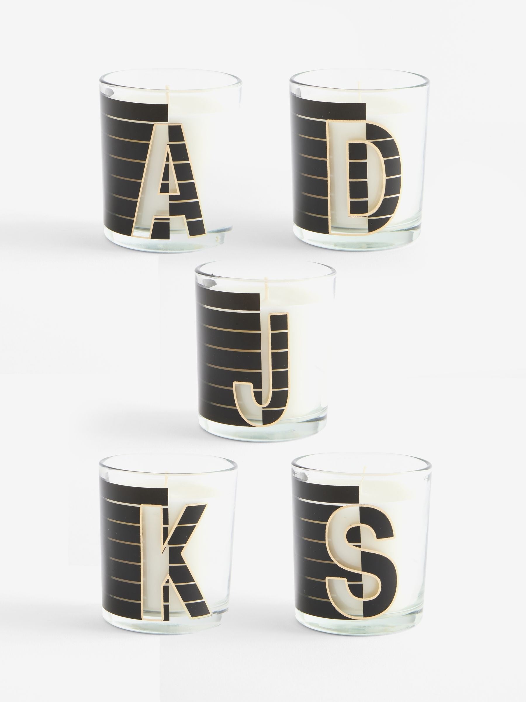 Alphabet white jasmine scented candle 8cm height, imported from the UK