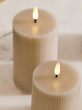 Set of 3 Taupe Brown Real Wax Ribbed LED Pillar Candles