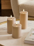 Set of 3 Taupe Brown Real Wax Ribbed LED Pillar Candles