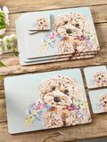 Set of 4 Sage Green Charlie Cockapoo Placemats And Coasters