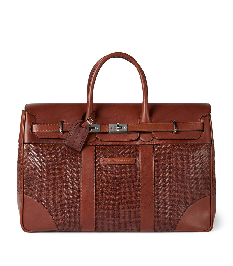 Brunello Cucinelli Leather Woven Holdall