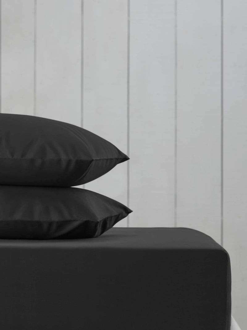 Black cotton rich deep fitted bed sheet - British product