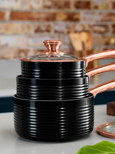 Tower Set of 3 Black Non-Stick Saucepans with Lids
