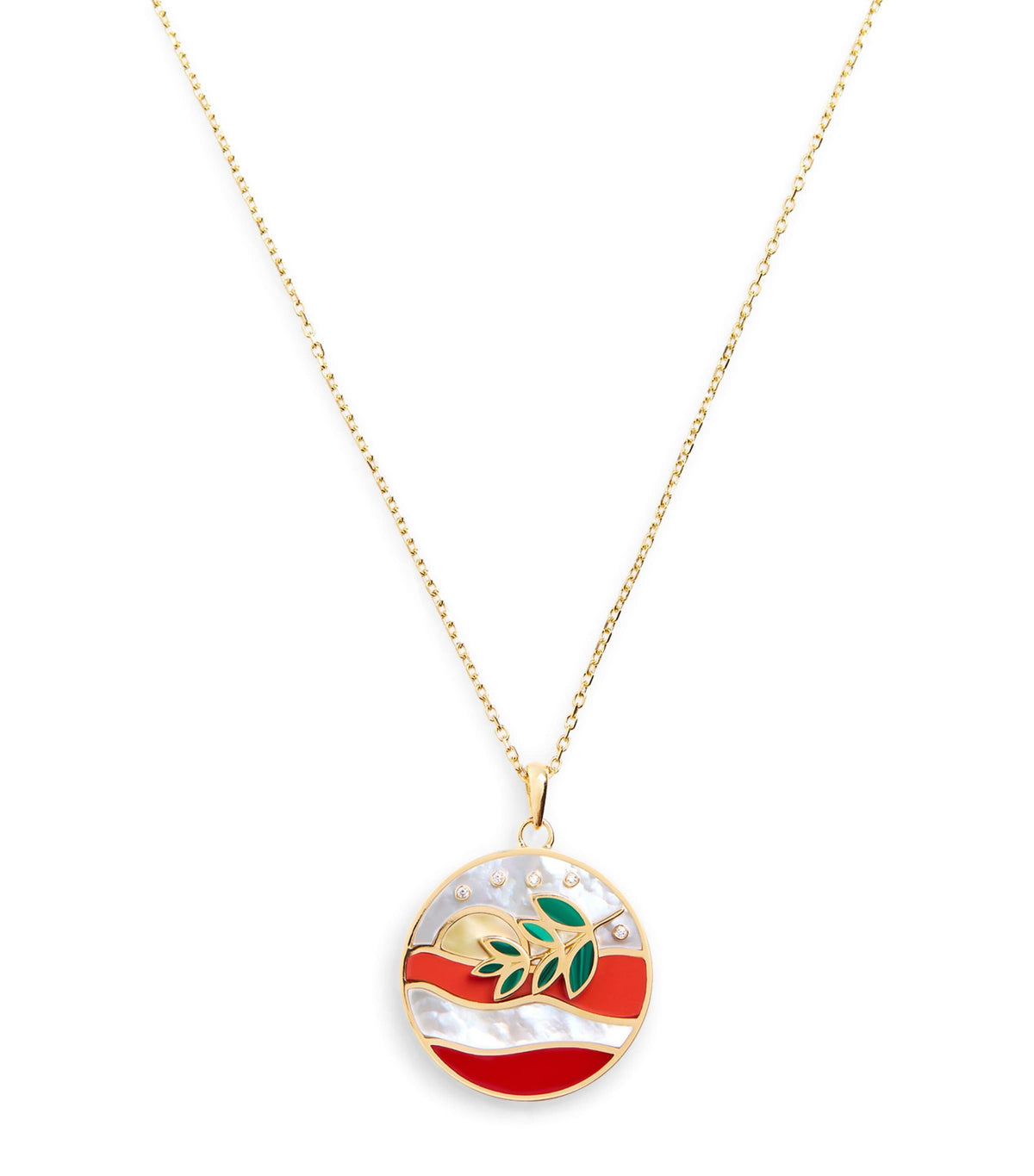 L'Atelier Nawbar Aurora yellow gold diamond malachite coral pearl necklace, UK version
