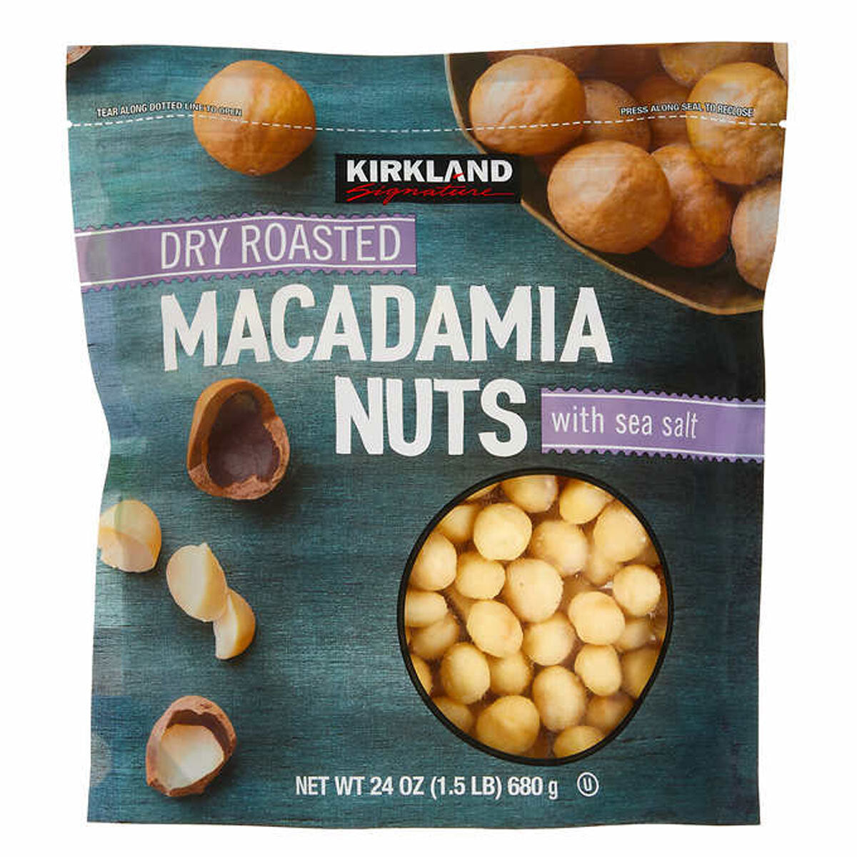 Kirkland Signature dry roasted macadamia nuts with sea salt 680g, UK version