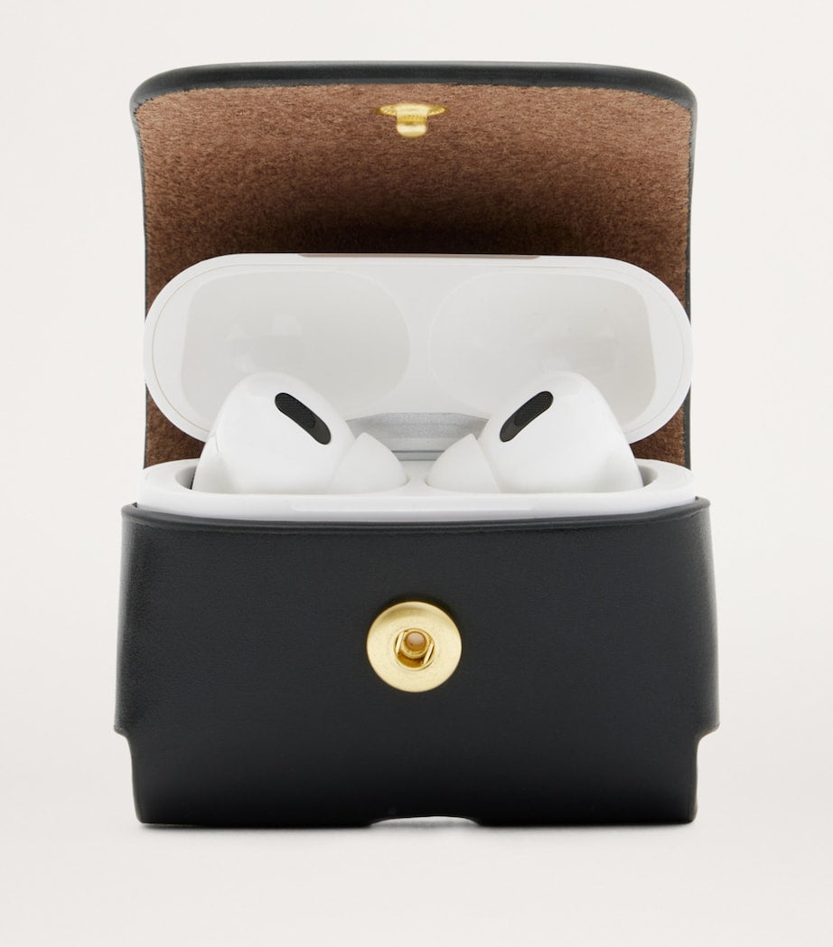 AllSaints black calfskin AirPods case with gold-tone carabiner - British product