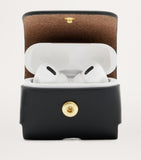 AllSaints black calfskin AirPods case with gold-tone carabiner - British product
