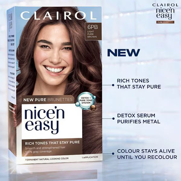Clairol Nice'n Easy Pure Brunettes Latte Brown hair dye - British product