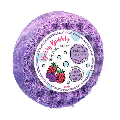 Bomb Cosmetics Body Buffer Soap Sponge Berry Bubbly