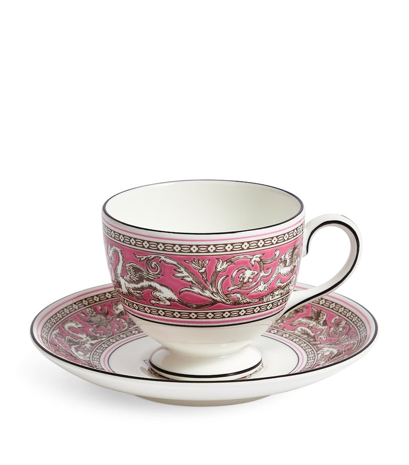 Wedgwood Florentine Fuchsia teacup and saucer (British brand)