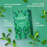Pukka Organic Three Mint Tea 20 Home Compostable Herbal Tea Bags 32g   20 per pack - McGrocer