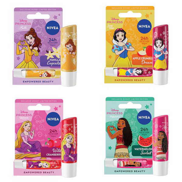 Nivea Disney Princess Lip Balm Bundle 4x4.8g, imported from the UK