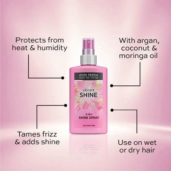 John Frieda Vibrant Shine 3-In-1 Spray 150ml, imported from the UK