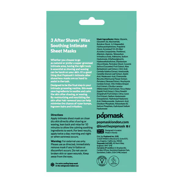 Popmask intimate sheet mask post-shave care 3pc (British brand)