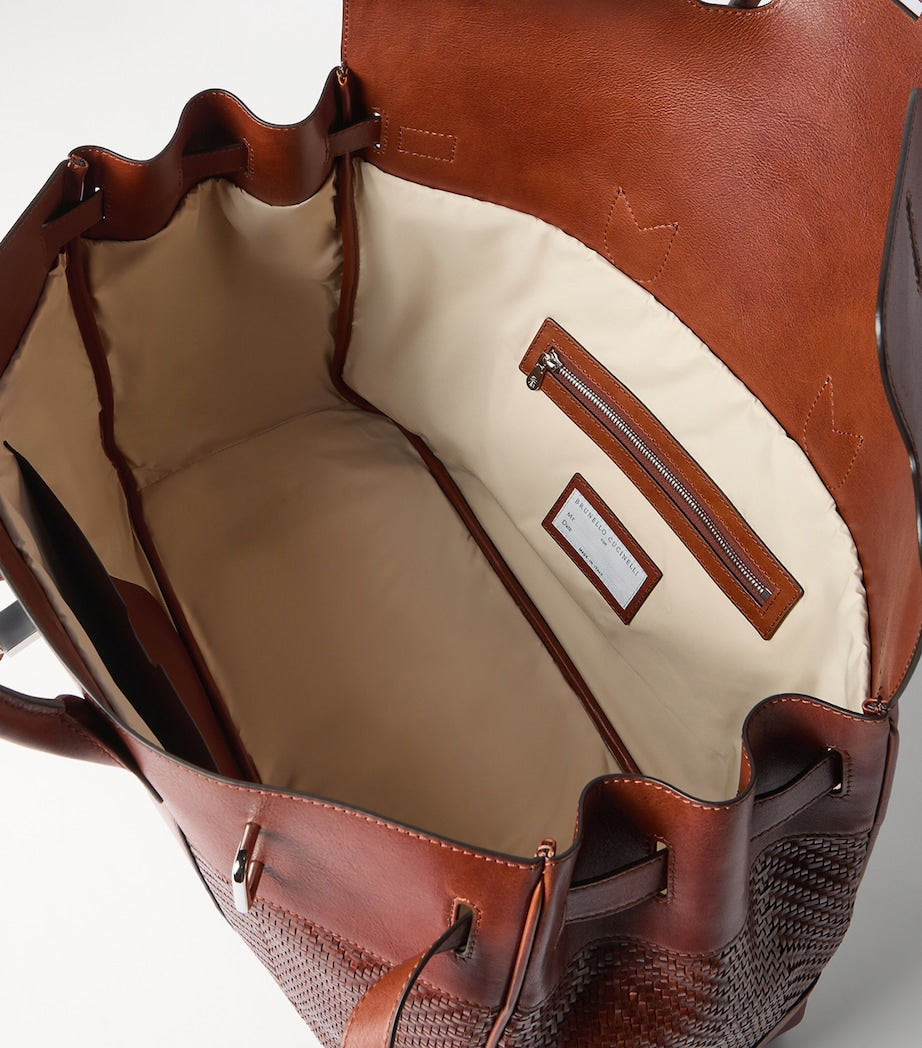 Brunello Cucinelli Leather Woven Holdall