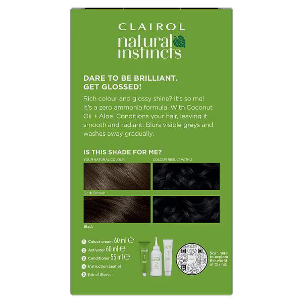 Clairol Natural Instincts semi-permanent hair dye 2 Black, imported from the UK