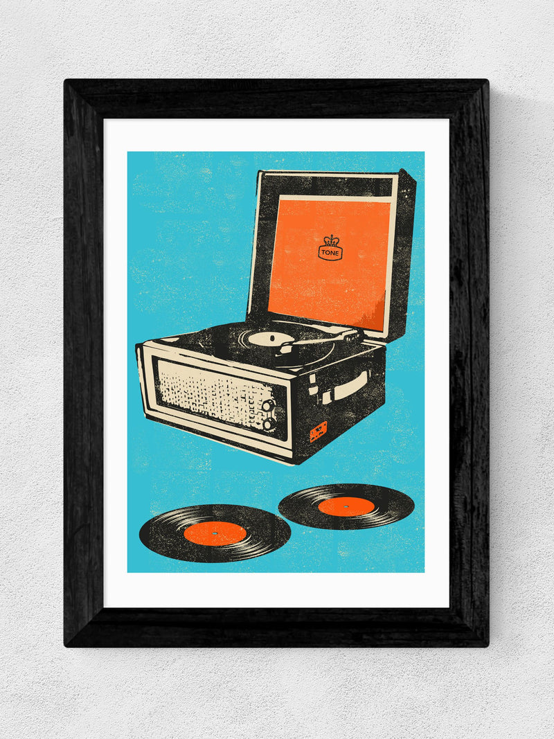 East End Prints Black Record Player Print
