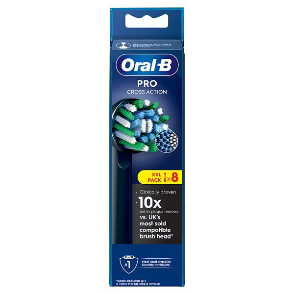 Oral-B cross action black toothbrush heads 8 pack, imported from the UK