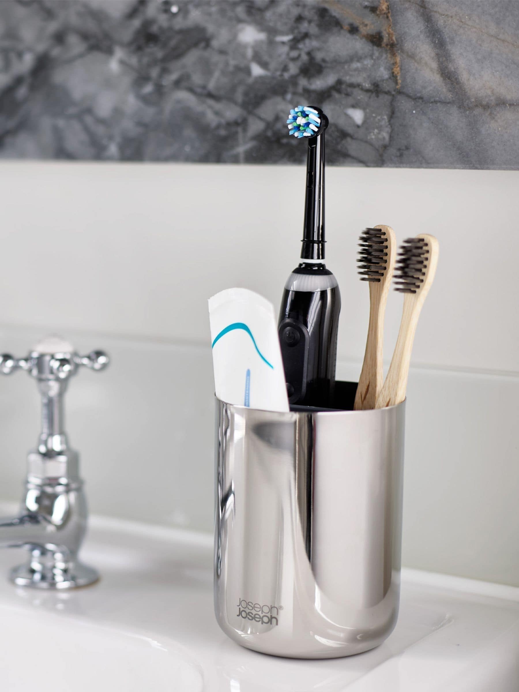Joseph Joseph Luxe Stainless Steel Toothbrush Caddy 11.5cm, UK version