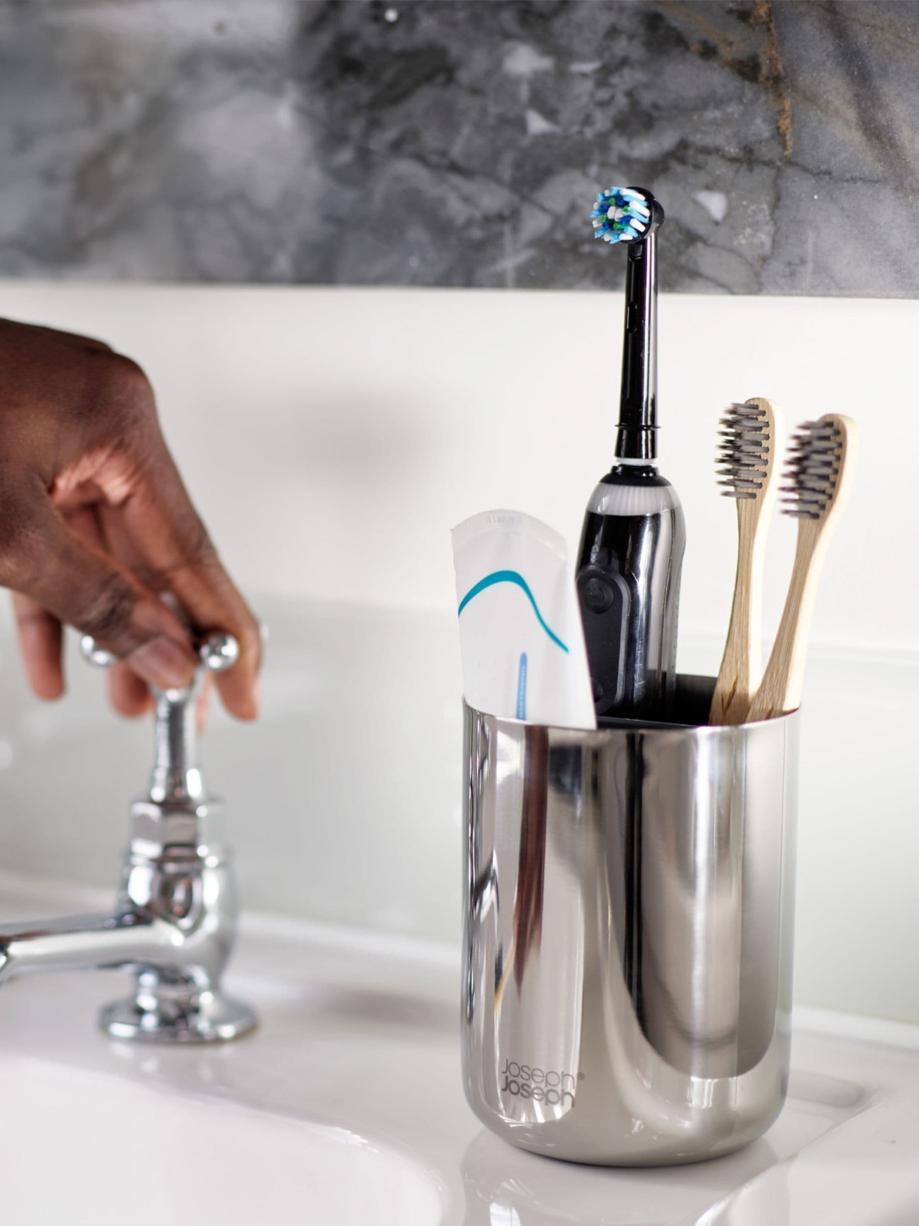 Joseph Joseph Luxe Stainless Steel Toothbrush Caddy 11.5cm, UK version