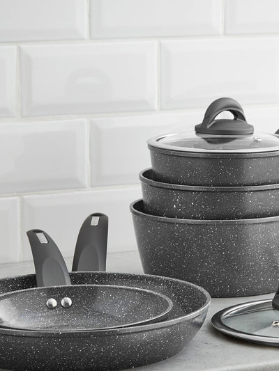 Tower 5 Piece Clear Frying Pan and Saucepan Set - Non-Stick Cookware Set with Glass Lids