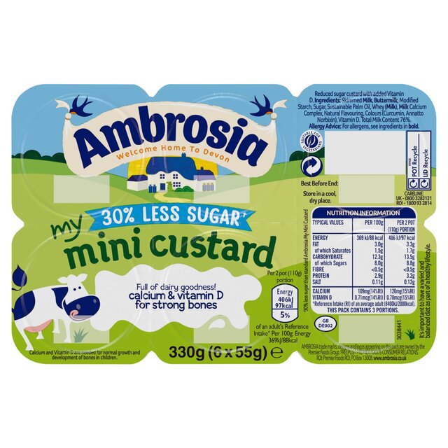 Ambrosia Custard Mini Pots 30% Reduced Sugar   6 x 55g - McGrocer