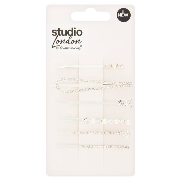 Superdrug Studio silver hair slides pack of 6 (British brand)