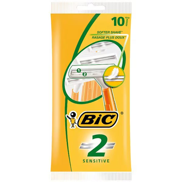 BIC 2 Sensitive Shavers Pack of 10 - British product