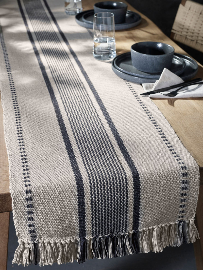 Natural woven cotton table runner black pattern 220x40cm (British brand)