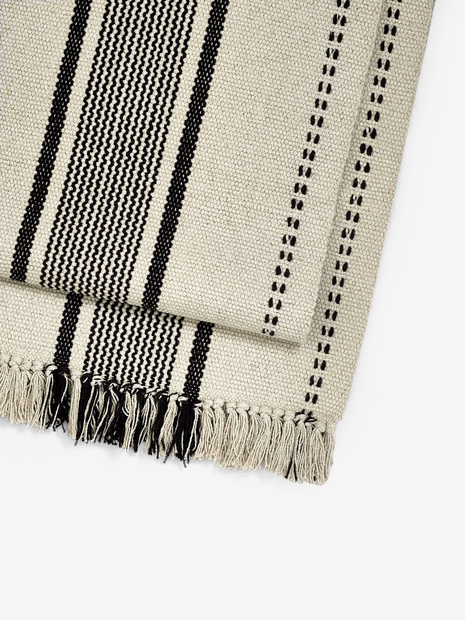 Natural woven cotton table runner black pattern 220x40cm (British brand)