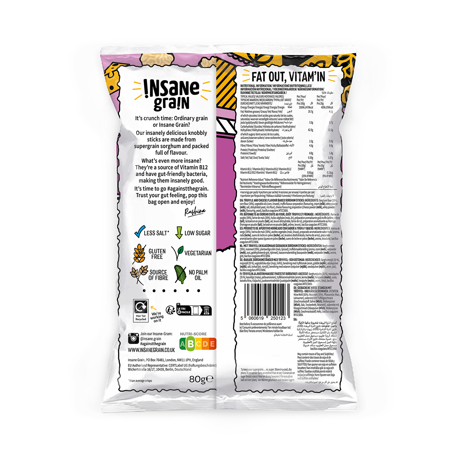 Insane Grain Truffle & Cheese Baked Knobbly Sticks 80g