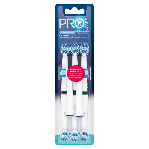Superdrug ProCare Total Clean electric toothbrush replacement heads 8-pack (British brand)