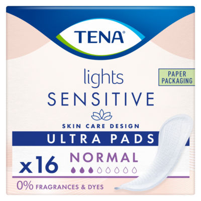 TENA Lights Sensitive Ultra Pads Normal 16 pack, imported from the UK