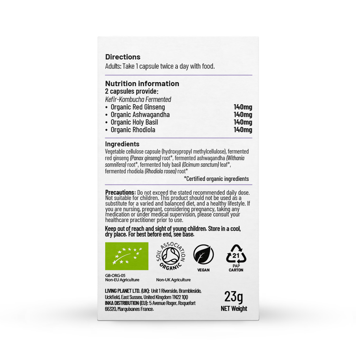 Living Nutrition Organic Fermented True Adaptogens 60 Capsules