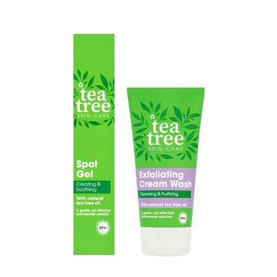Tea Tree Exfoliating Cream Wash and Spot Gel Duo Facial Cleanser Set