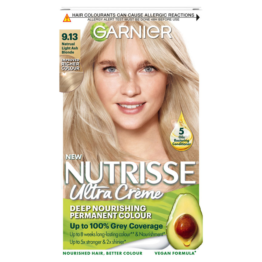 Garnier Nutrisse Crème Permanent Nourishing Hair Colour 9.13 Natural Light Ash Blonde - McGrocer