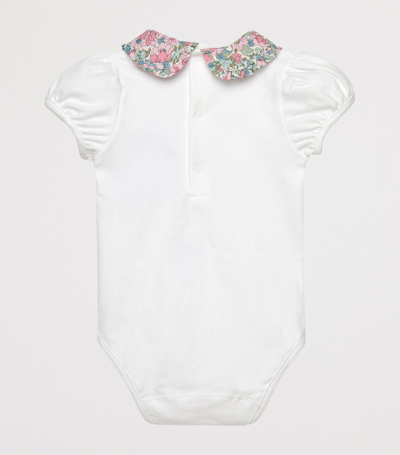 Trotters baby bodysuit with liberty print collar 3-24 months (British brand)