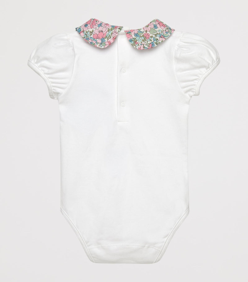 Trotters baby bodysuit with liberty print collar 3-24 months (British brand)