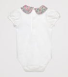 Trotters baby bodysuit with liberty print collar 3-24 months (British brand)