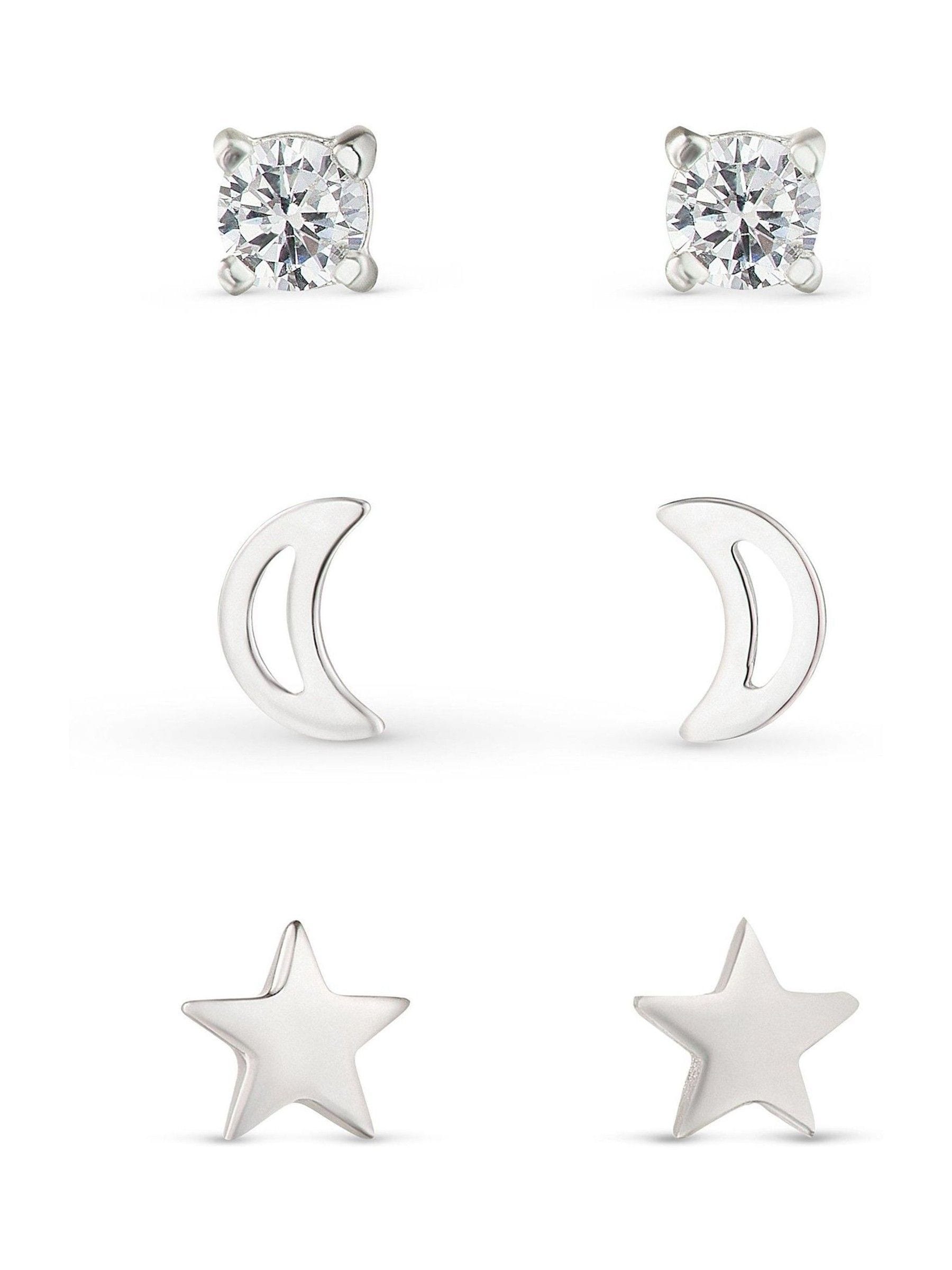 Sterling silver moon and stars earring set (British brand)