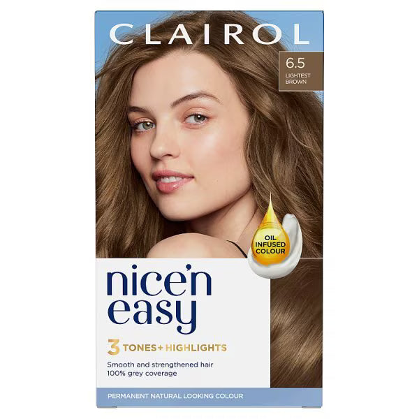 Clairol Nice'N Easy 6.5 Lightest Brown Permanent Hair Dye - British product