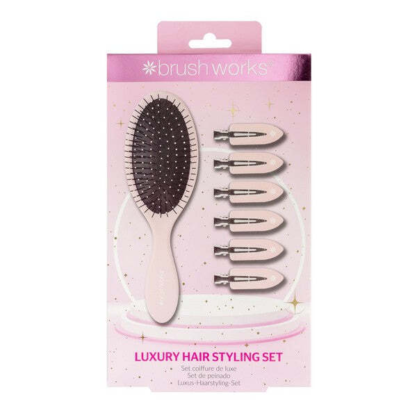 Brushworks Luxury Hair Styling Set Pink Clips With Brush - British product