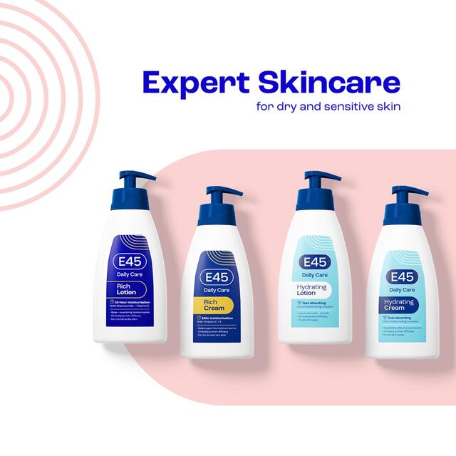 E45 Rich 24H Fast Absorbing Moisturiser Cream for dry skin Pump   400ml - McGrocer