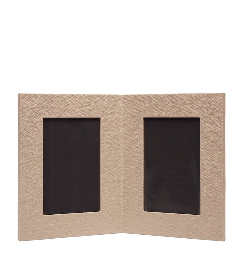 Smythson calfskin Panama double photo frame 6 x 4 (British brand)