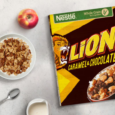 Nestlé Lion Caramel & Chocolate Breakfast Cereal 400g, imported from the UK
