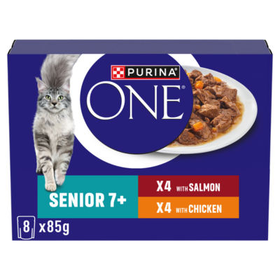 Purina ONE Senior 7+ Mini Fillets Chicken and Beef Wet Cat Food Pouches 8x85g