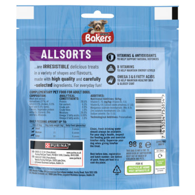 Bakers Allsorts Chicken Beef and Lamb Dog Treats 98g - British product